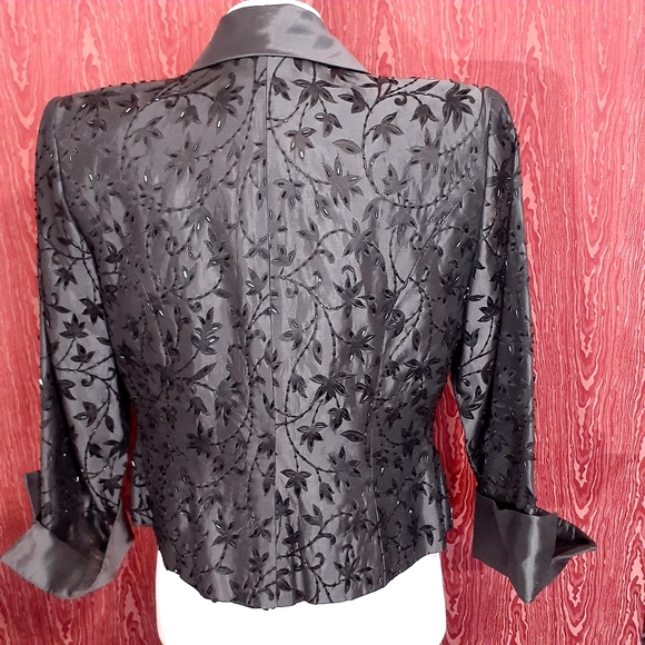 J S COLLECTION PETITE 3 PIECE SKIRT SUIT WOMEN BEADED DARK GRAY EXTRA LONG SKIRT - Picture 3 of 16